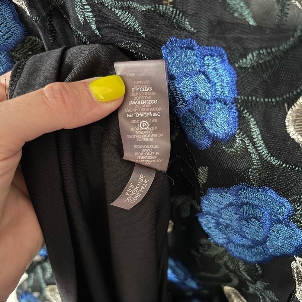 Calvin Klein Blue Ruffled Tiered Fit Bell Sleeve Formal, Cocktail Feminine Dress - Picture 9 of 14